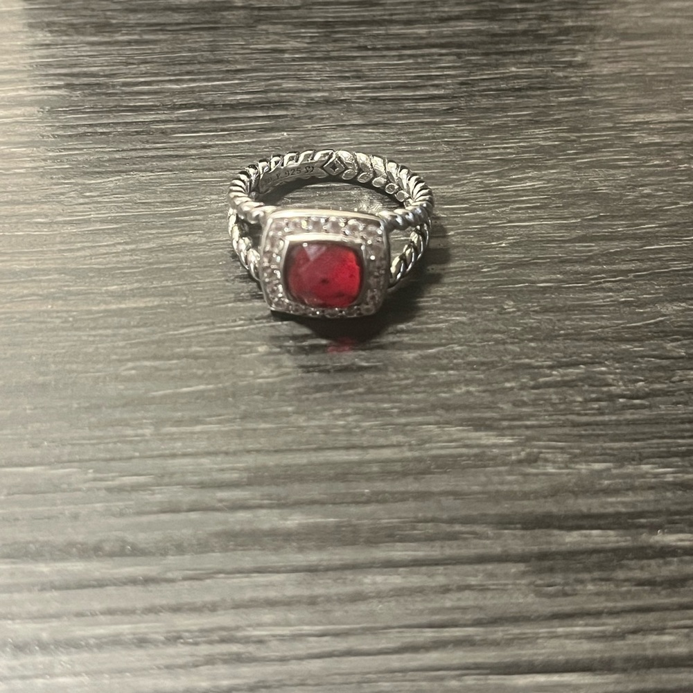 David Yurman Silver Ring with Red Stone - Picture 2 of 4